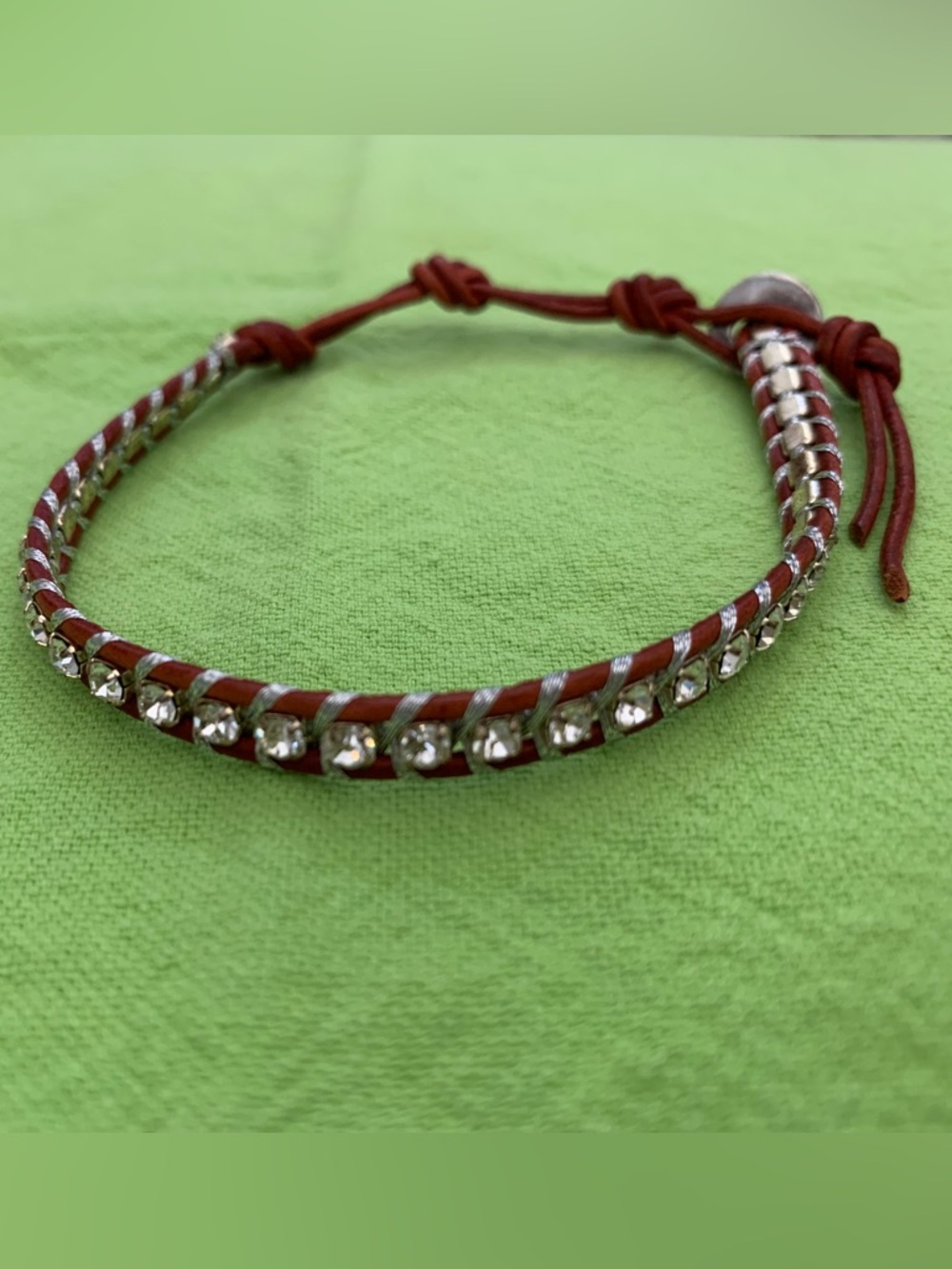 Chan Luu Red Leather Bracelet with Clear Crystal Strand